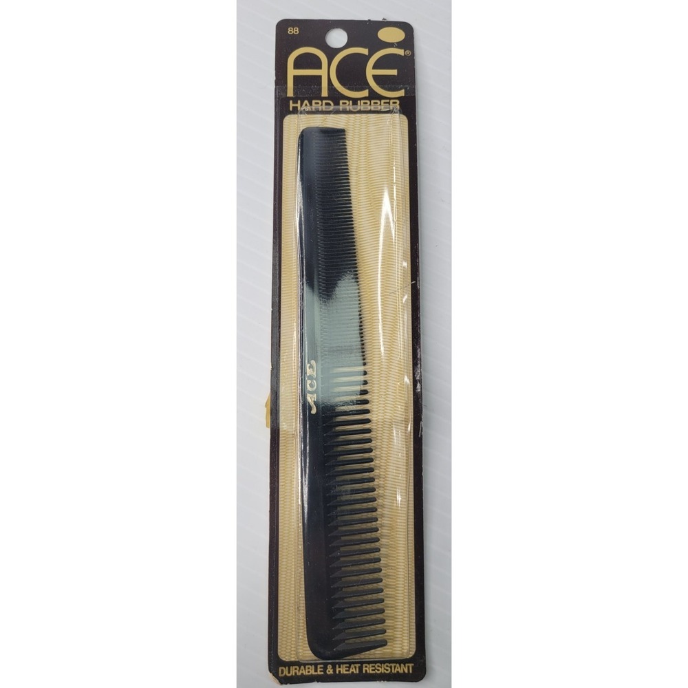 New Old Stock - ACE Hard Rubber Comb 7" Made In USA Vintage Black Men Women NIB - Picture 2 of 4